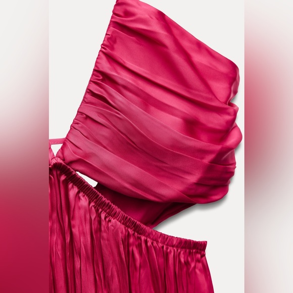 Zara dress maxi boho pleated satin flowy summer vacation wedding evening - Picture 8 of 16